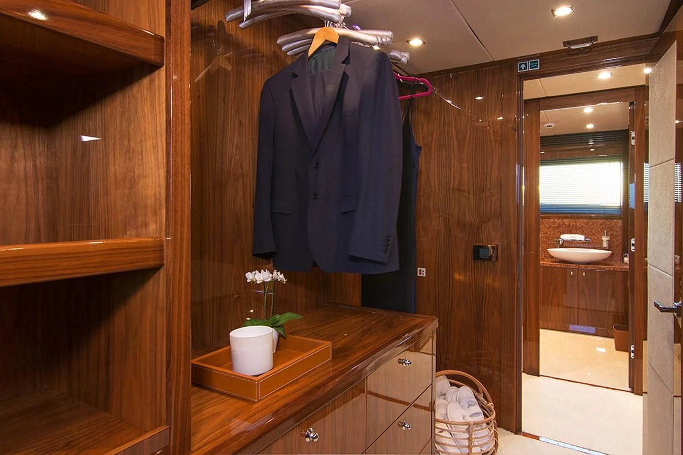 a closet with a counter and a sink aboard PATHOS Yacht for Sale