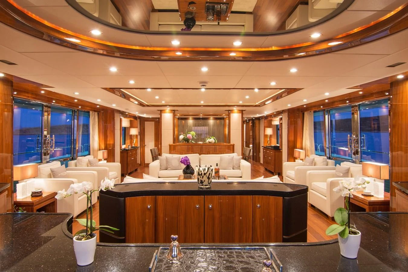 a large room with a large window aboard PATHOS Yacht for Sale