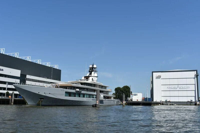 a large cruise ship docked aboard SEVEN SEAS Yacht for Sale