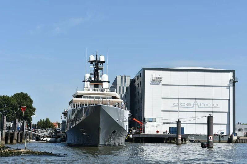 a large ship docked aboard SEVEN SEAS Yacht for Sale