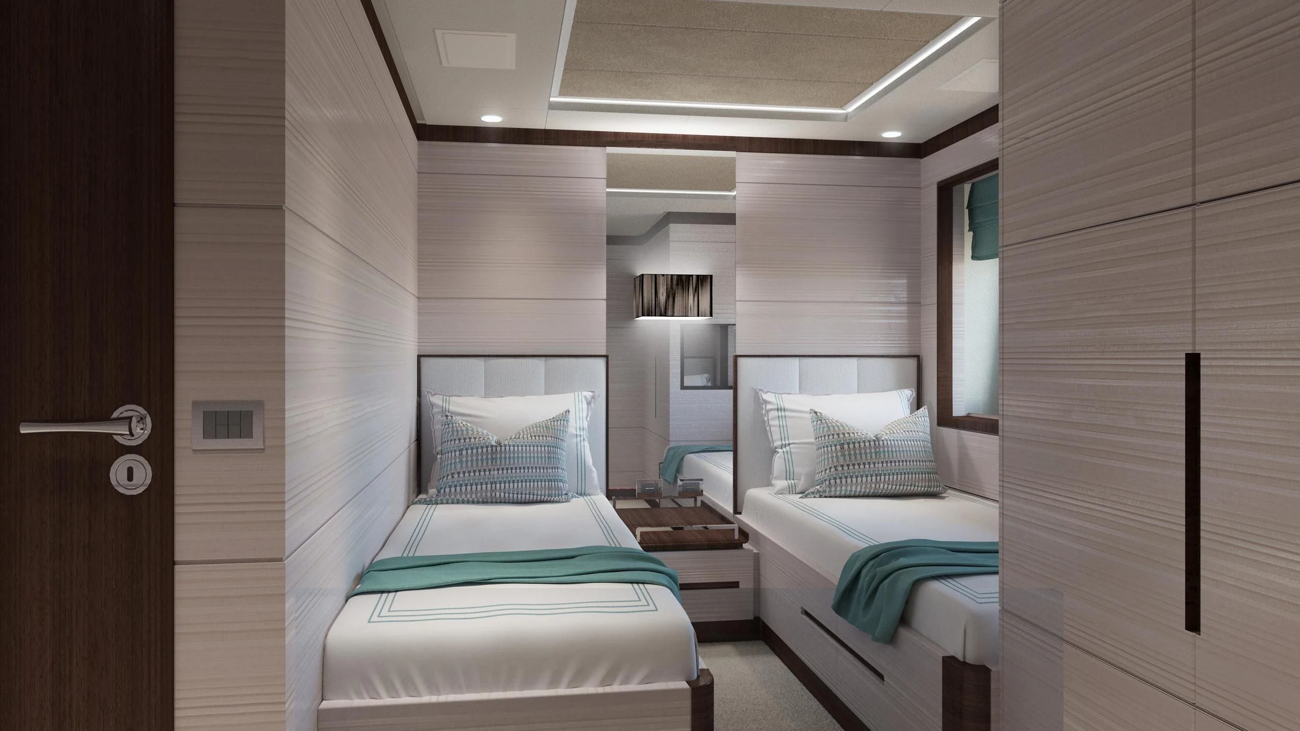 a room with two beds aboard CALYPSO Yacht for Charter