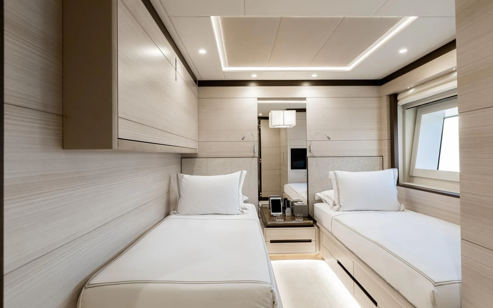 a room with two beds aboard CALYPSO Yacht for Charter