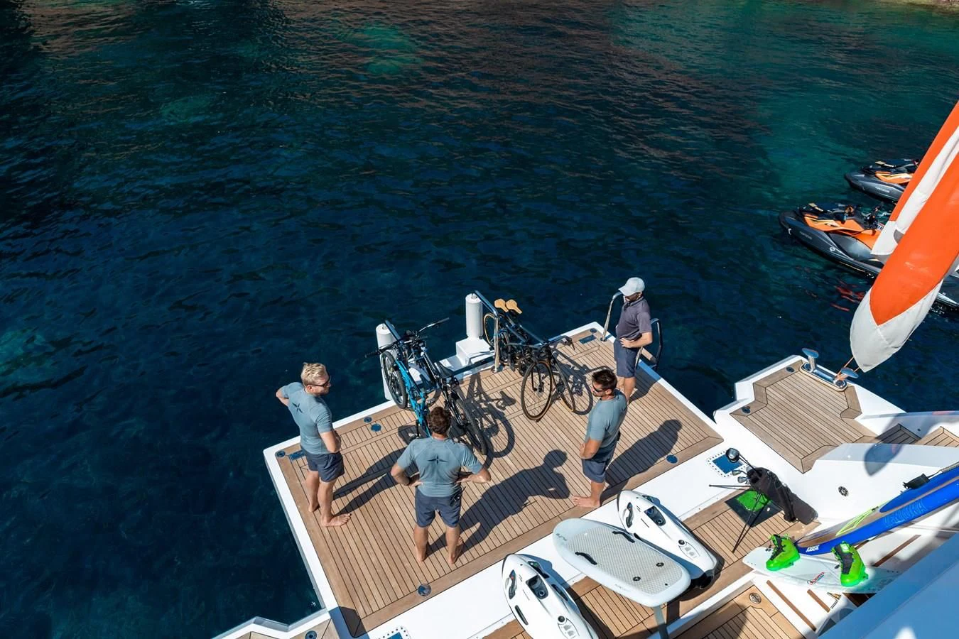 a group of people on a dock aboard CALYPSO Yacht for Charter