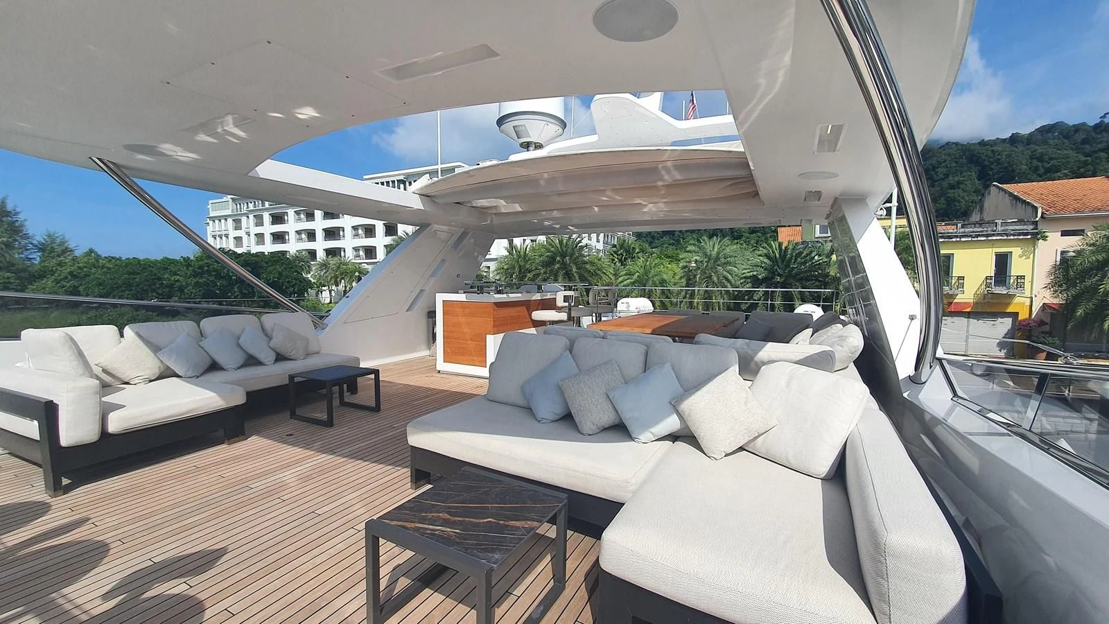 a room with a couch and a pool aboard CALYPSO Yacht for Charter