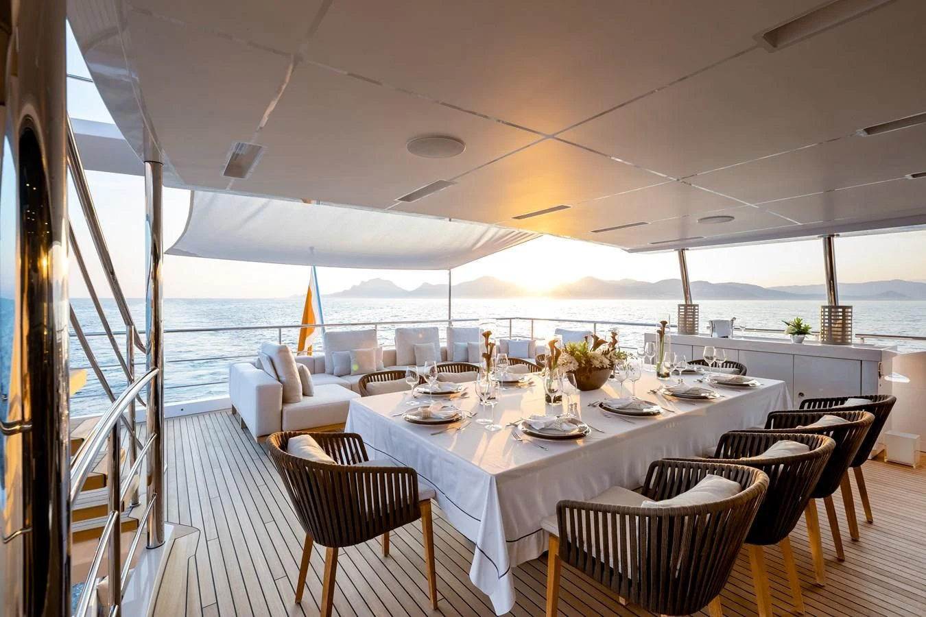 a dining table on a boat aboard CALYPSO Yacht for Charter