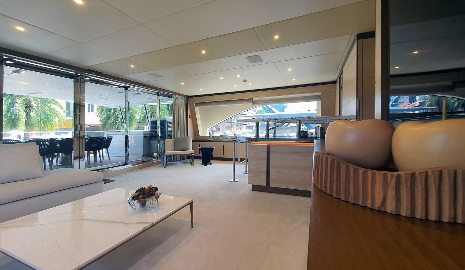 a living room with a couch and a table aboard CALYPSO Yacht for Charter