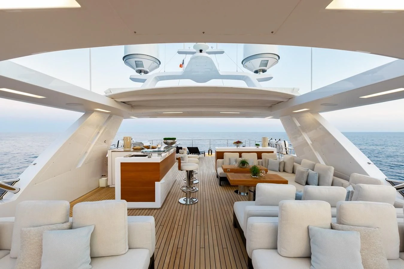 a boat with a table and chairs aboard CALYPSO Yacht for Charter