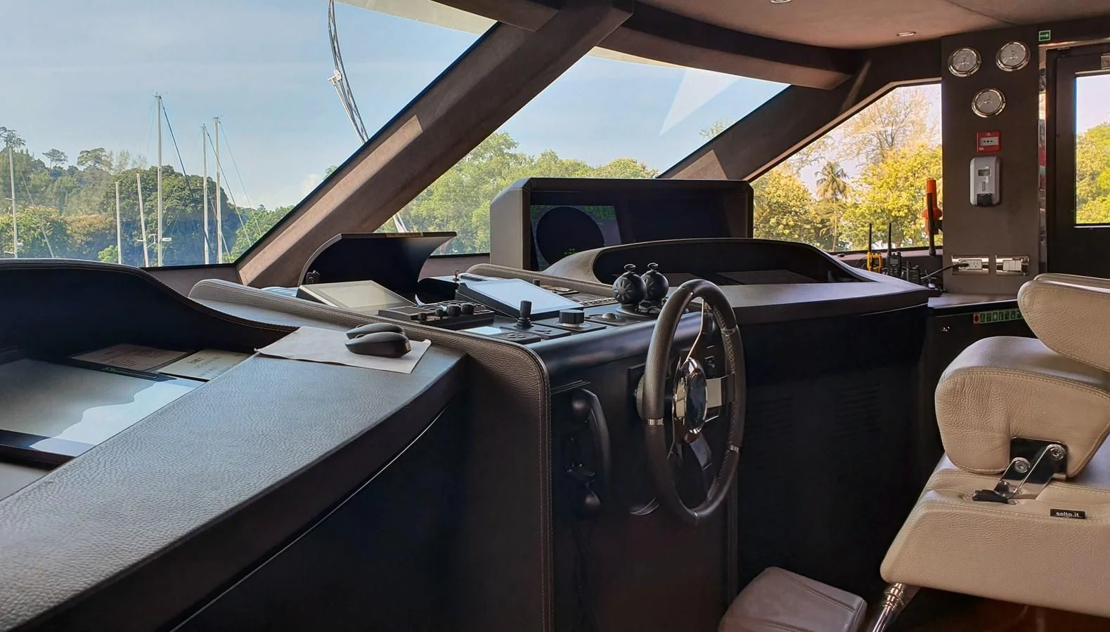 inside of a car aboard CALYPSO Yacht for Charter