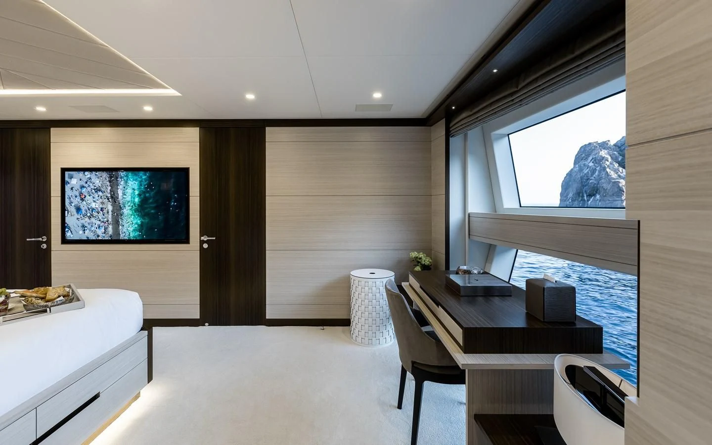 a room with a table and chairs aboard CALYPSO Yacht for Charter