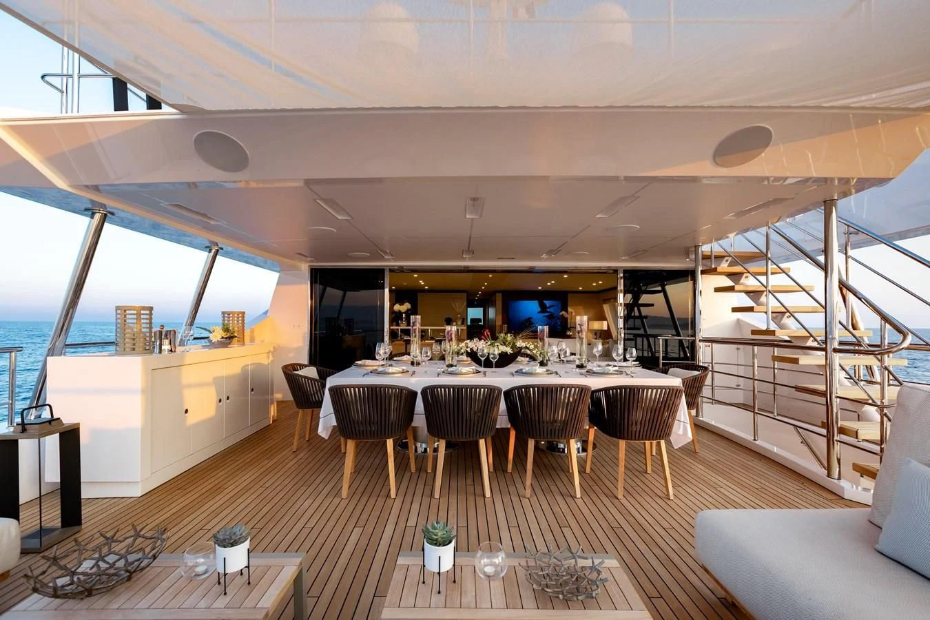 a room with a table and chairs aboard CALYPSO Yacht for Charter