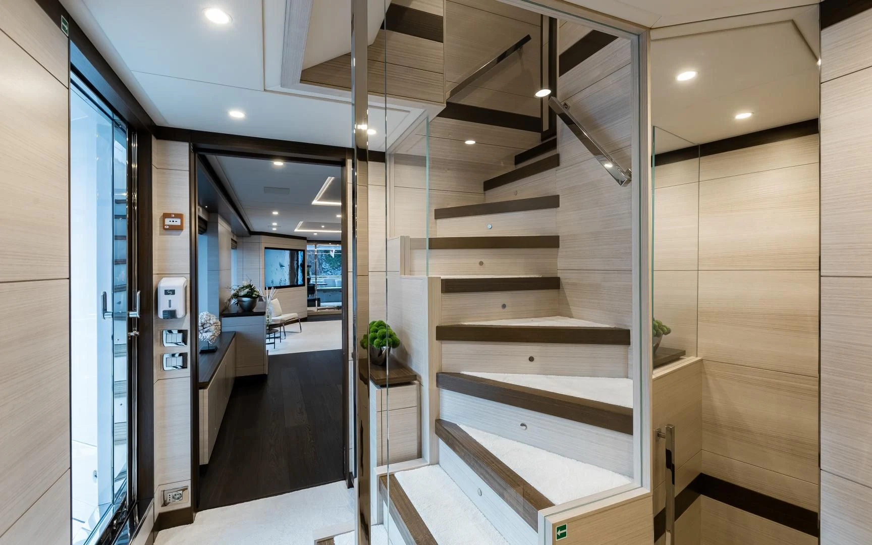 a hallway with a set of stairs aboard CALYPSO Yacht for Charter