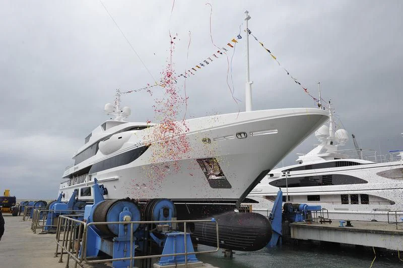 a large white boat docked aboard SURPINA Yacht for Sale