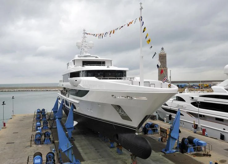 a boat docked at a pier aboard SURPINA Yacht for Sale