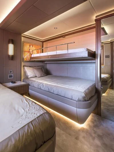 a room with two beds aboard C'EST LA VIE Yacht for Sale