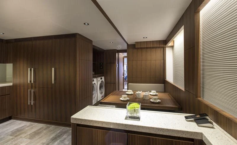 a kitchen with a countertop aboard C'EST LA VIE Yacht for Sale