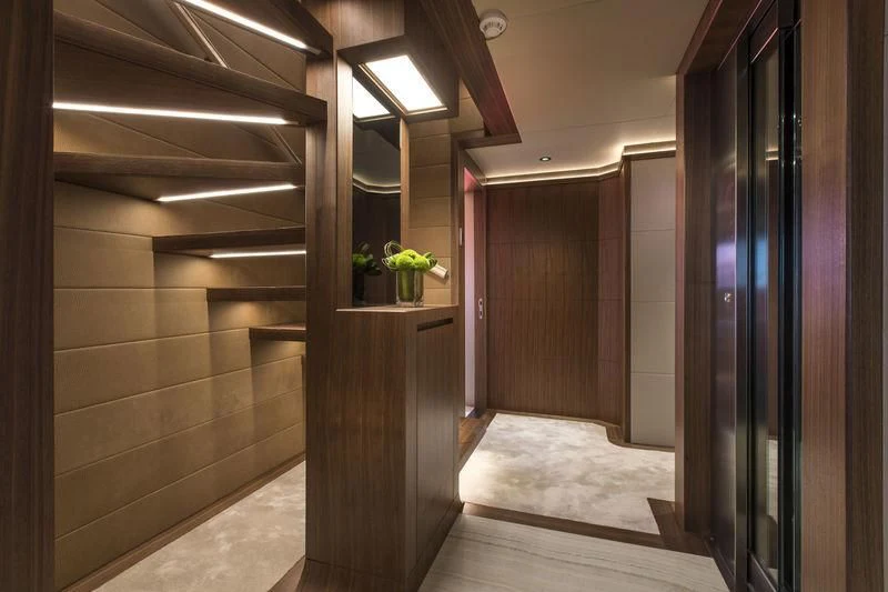 a hallway with doors aboard C'EST LA VIE Yacht for Sale