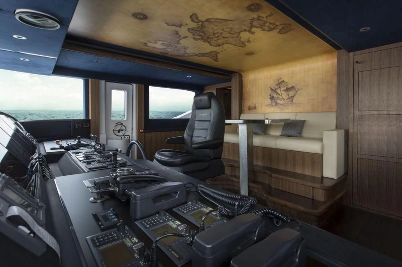 inside of a vehicle with a desk and computer aboard C'EST LA VIE Yacht for Sale