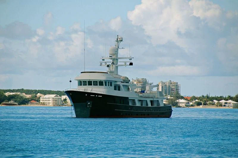 a boat in the water aboard HURACAN Yacht for Sale