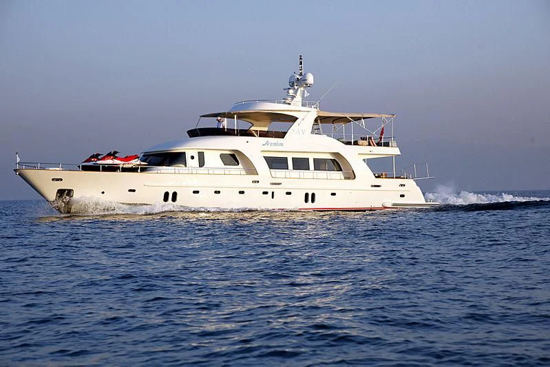 a boat on the water aboard AZMIM Yacht for Sale
