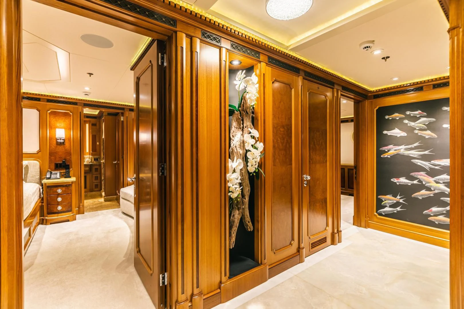a room with a large closet aboard ACTA Yacht for Charter