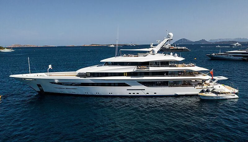 a large white yacht in the water aboard JOY Yacht for Sale