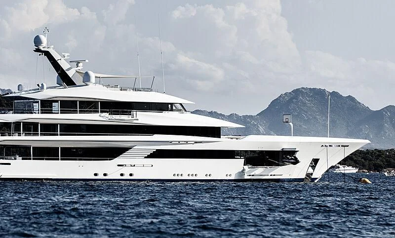 a large white yacht in the water aboard JOY Yacht for Sale