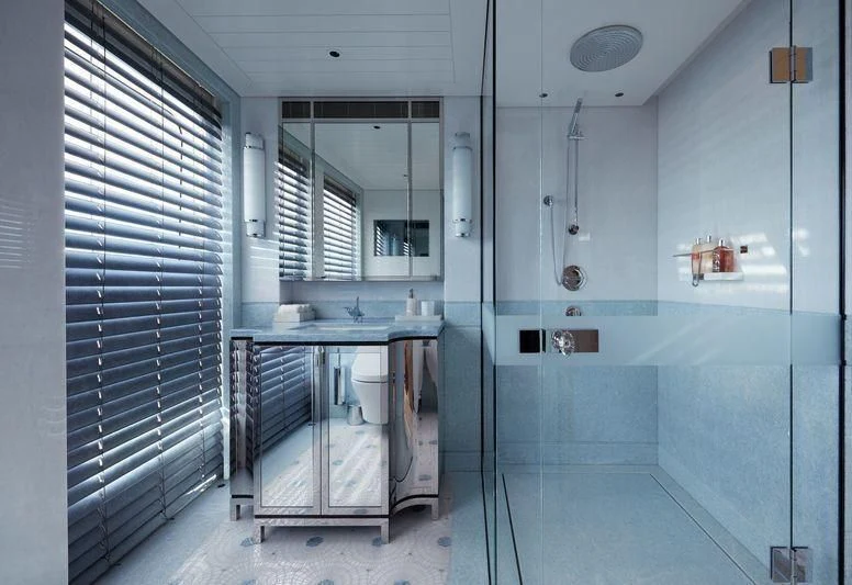 a large bathroom with a shower unit aboard JOY Yacht for Sale