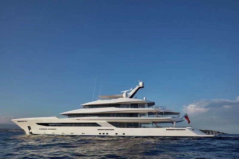 a large white yacht in the water aboard JOY Yacht for Sale