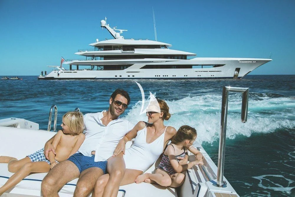a group of people on a boat aboard JOY Yacht for Sale