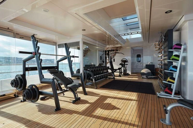 gym with exercise equipment aboard JOY Yacht for Sale