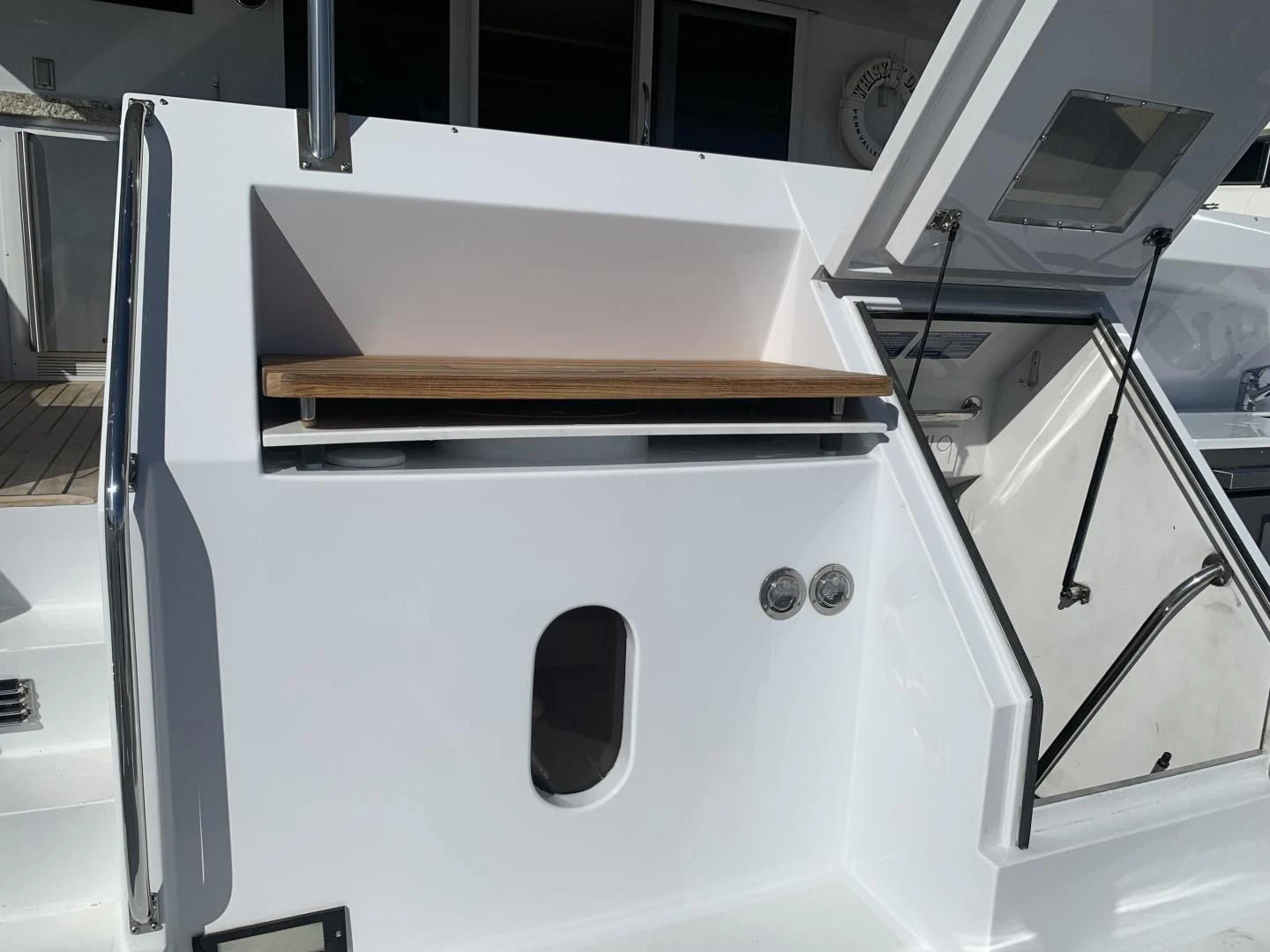 a white vehicle with a speaker on the back aboard WHISKEY DAWN Yacht for Sale