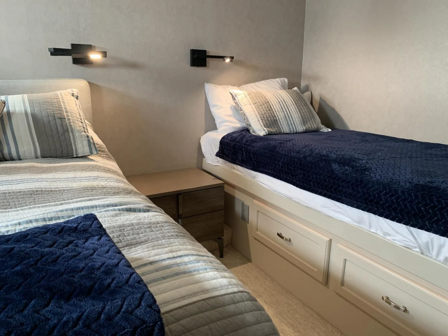 a couple of beds in a hotel room aboard WHISKEY DAWN Yacht for Sale
