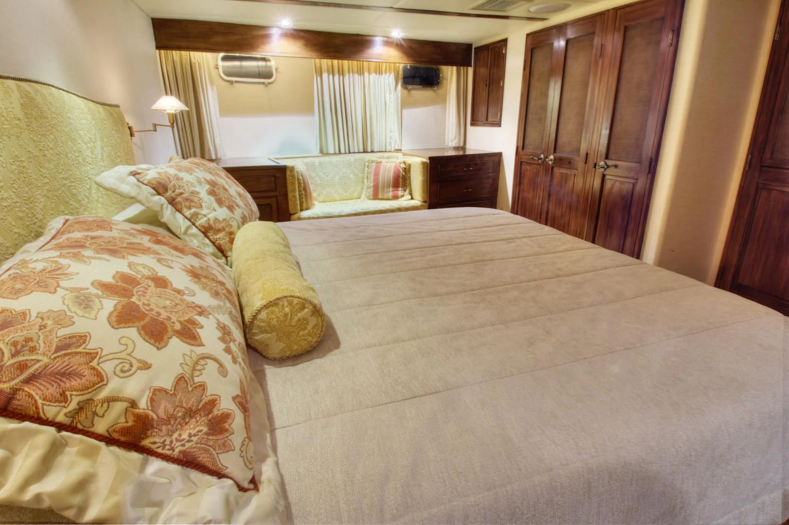 a bed with pillows aboard WHISKEY DAWN Yacht for Sale