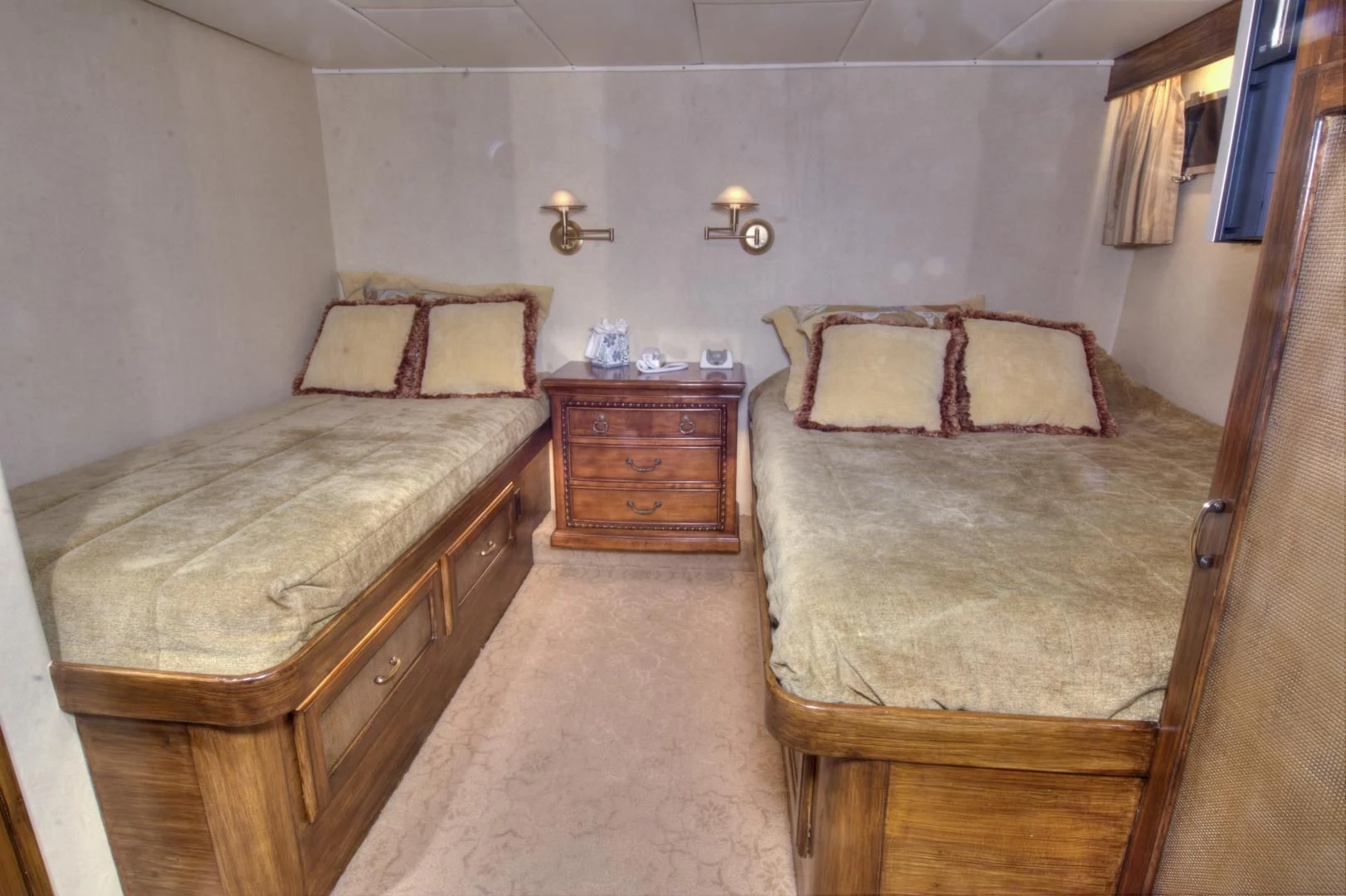 a couple of beds in a hotel room aboard WHISKEY DAWN Yacht for Sale