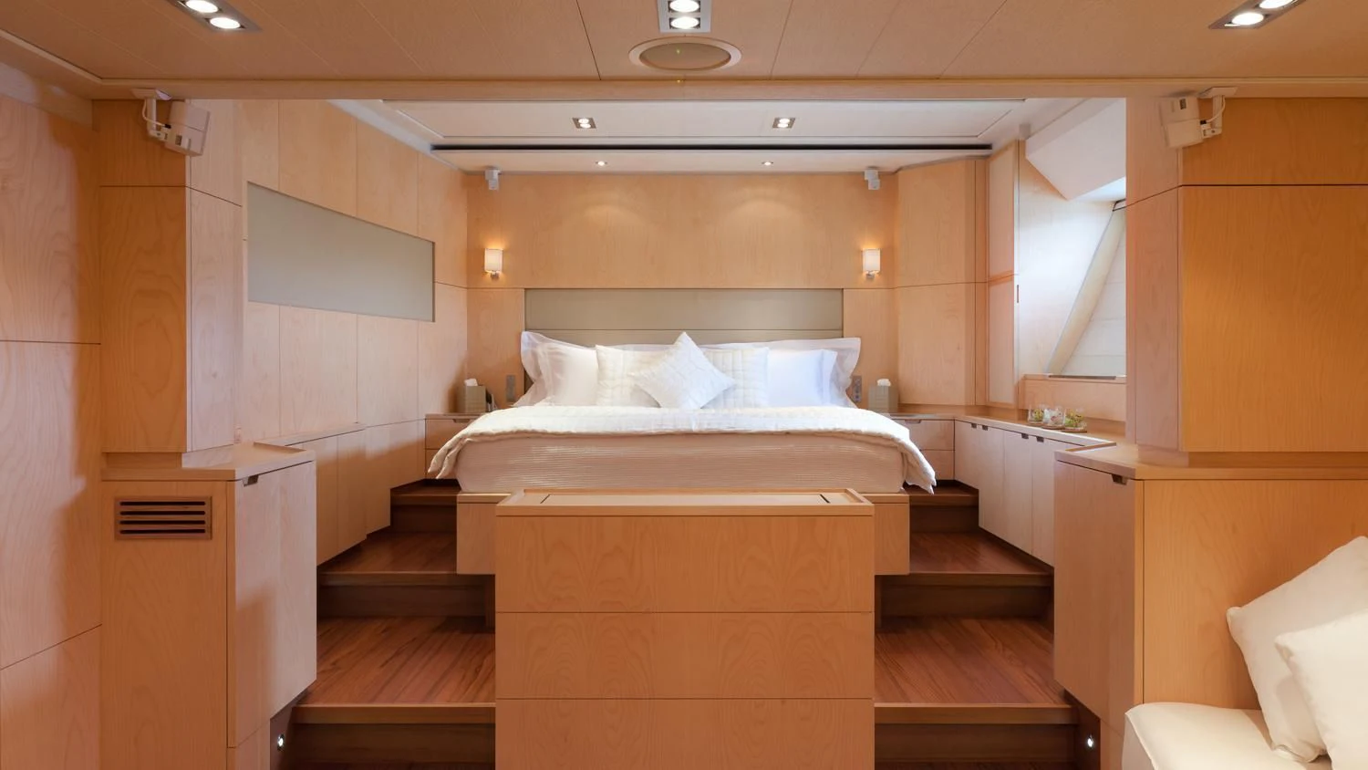 a room with two beds aboard GUILLEMOT Yacht for Sale