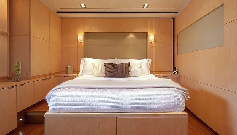 a bed in a room aboard GUILLEMOT Yacht for Sale