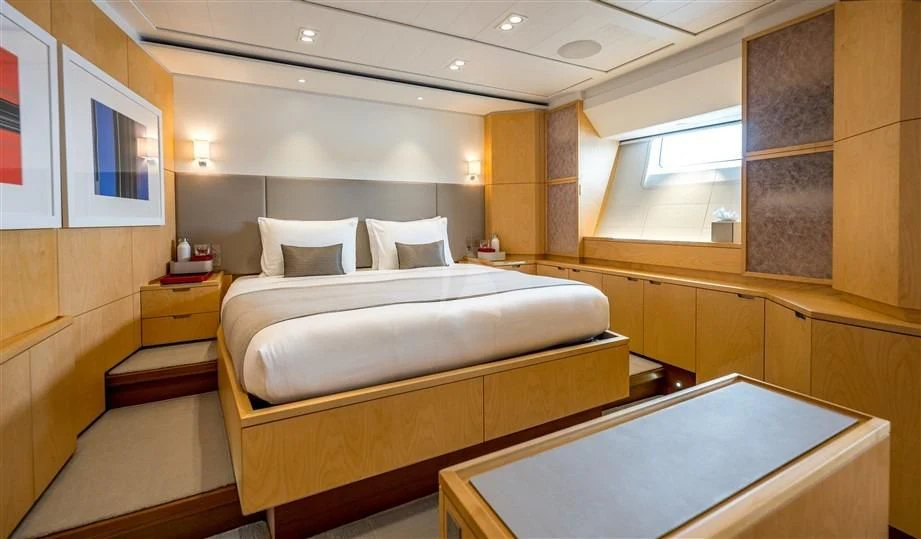 a room with two beds aboard GUILLEMOT Yacht for Sale