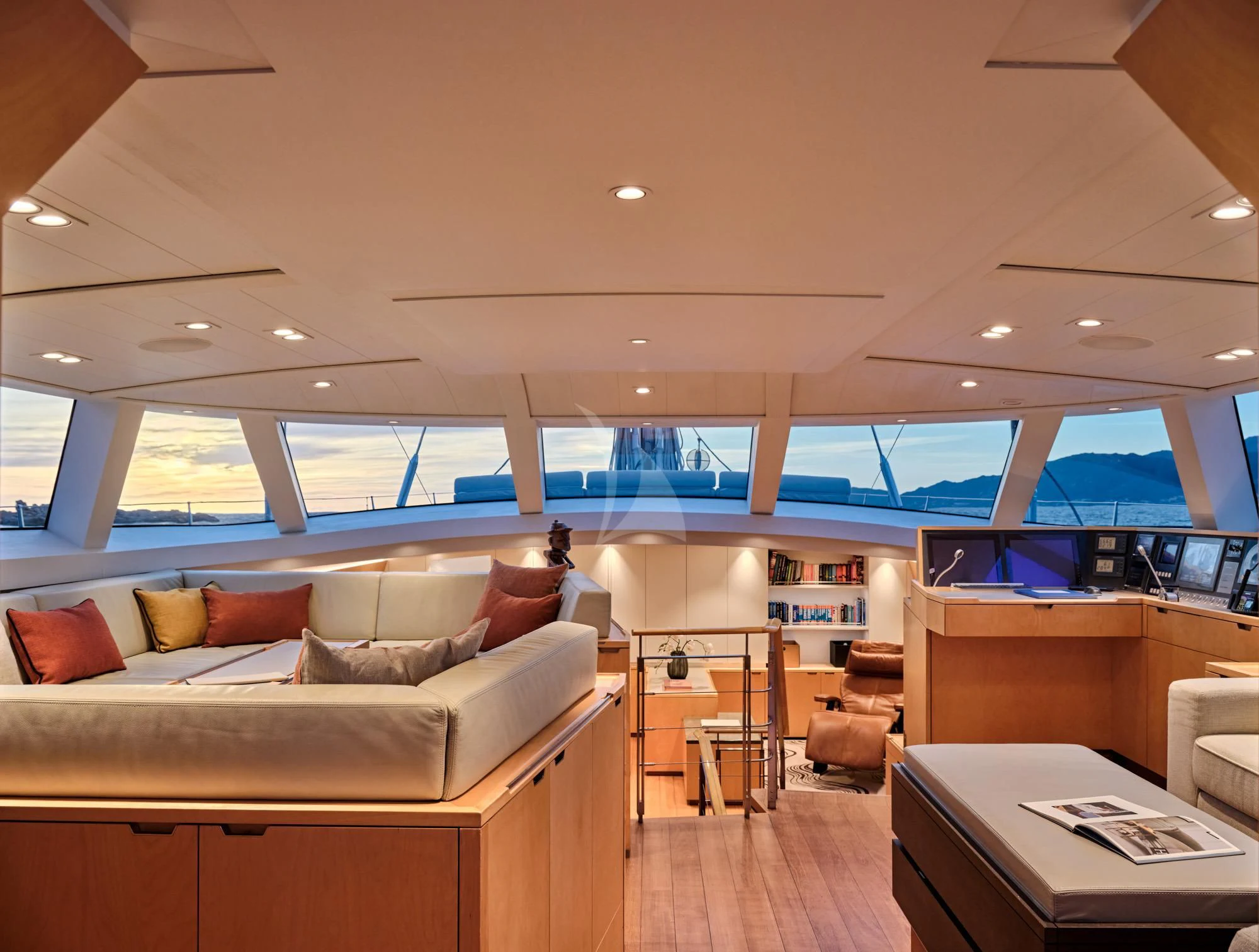 a room with a couch and a table aboard GUILLEMOT Yacht for Sale