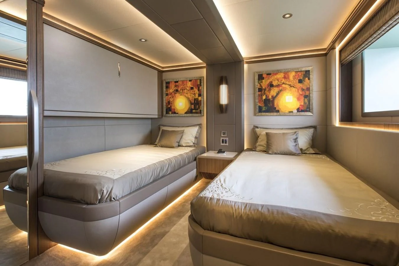 a room with two beds aboard MAJESTY 155 Yacht for Sale