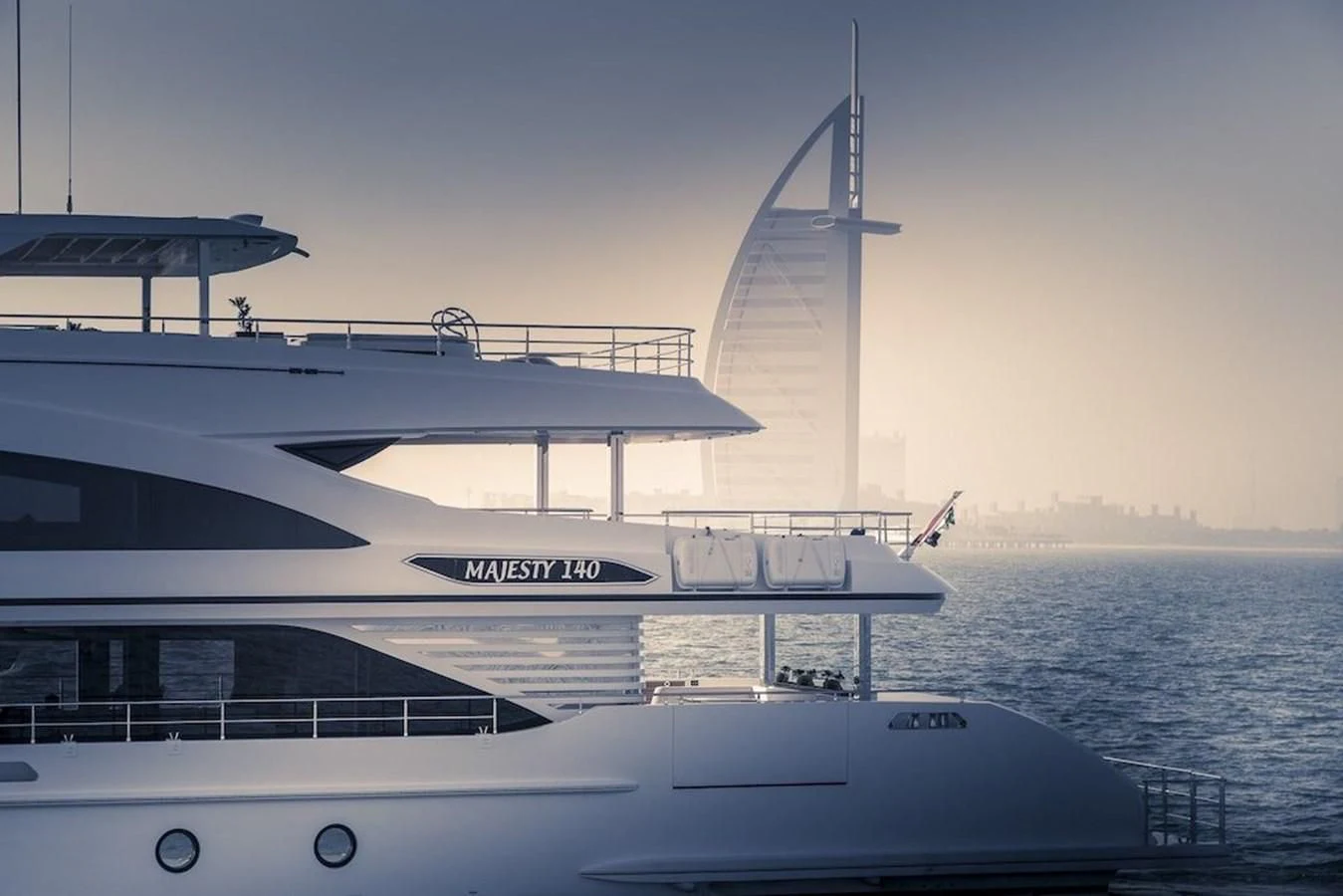 a large white boat in the water aboard MAJESTY 155 Yacht for Sale