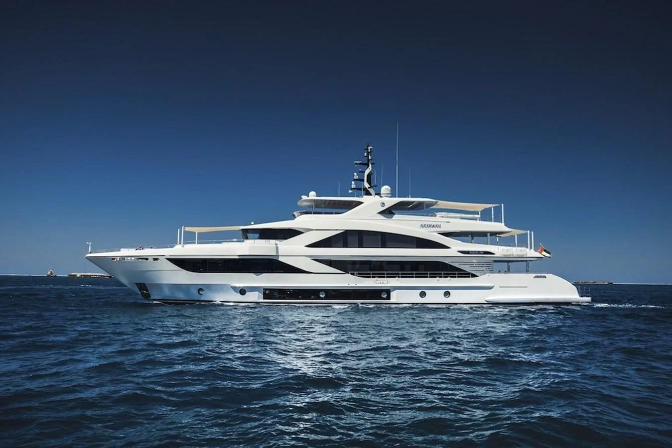 a white yacht on the water aboard MAJESTY 155 Yacht for Sale
