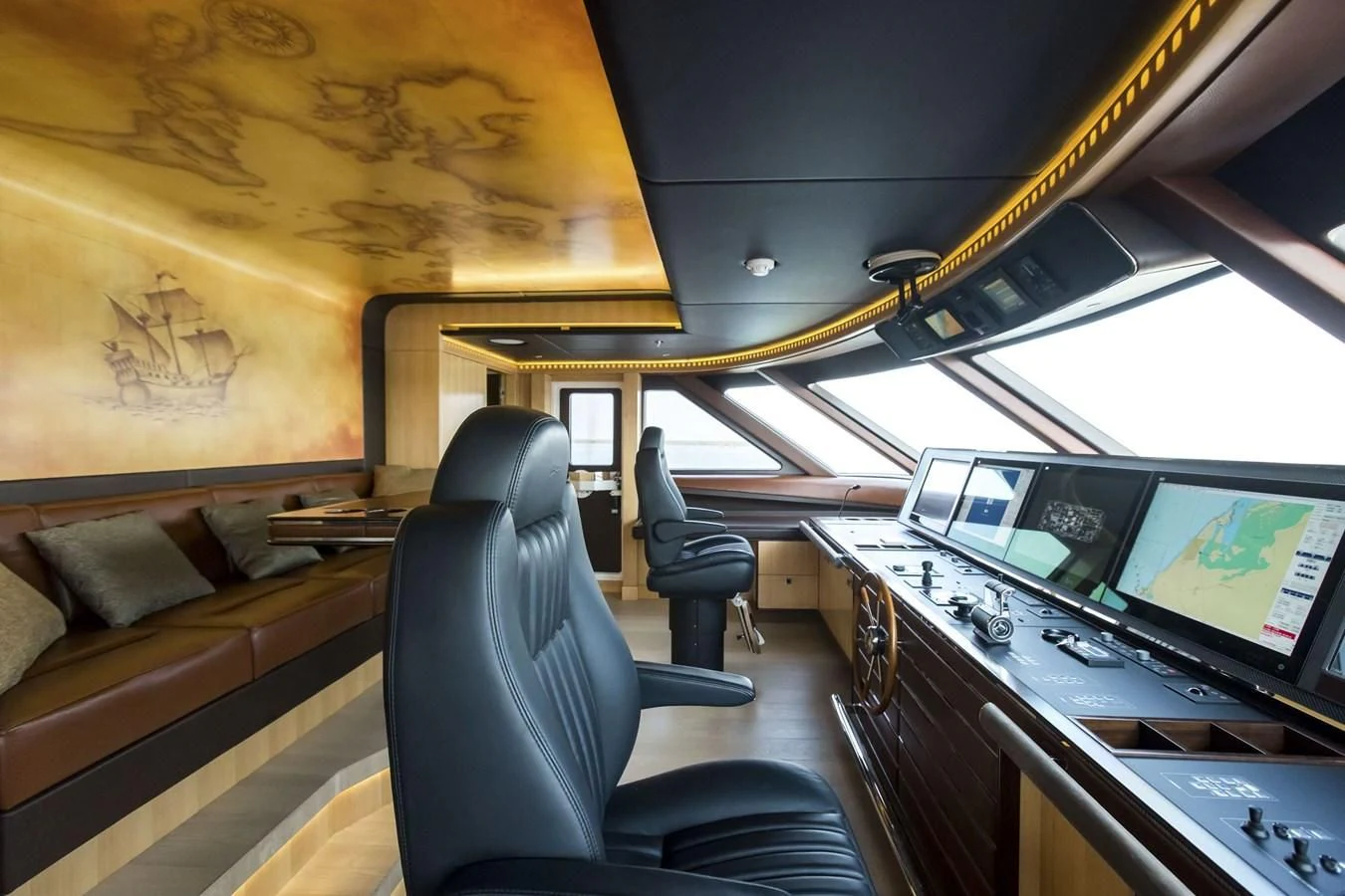 inside of a vehicle with a desk and chairs and a tv aboard MAJESTY 155 Yacht for Sale