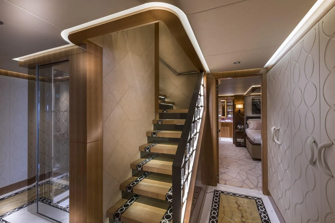 a hallway with a glass door aboard MAJESTY 155 Yacht for Sale