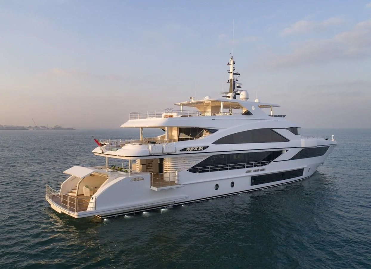a large white yacht in the water aboard MAJESTY 155 Yacht for Sale