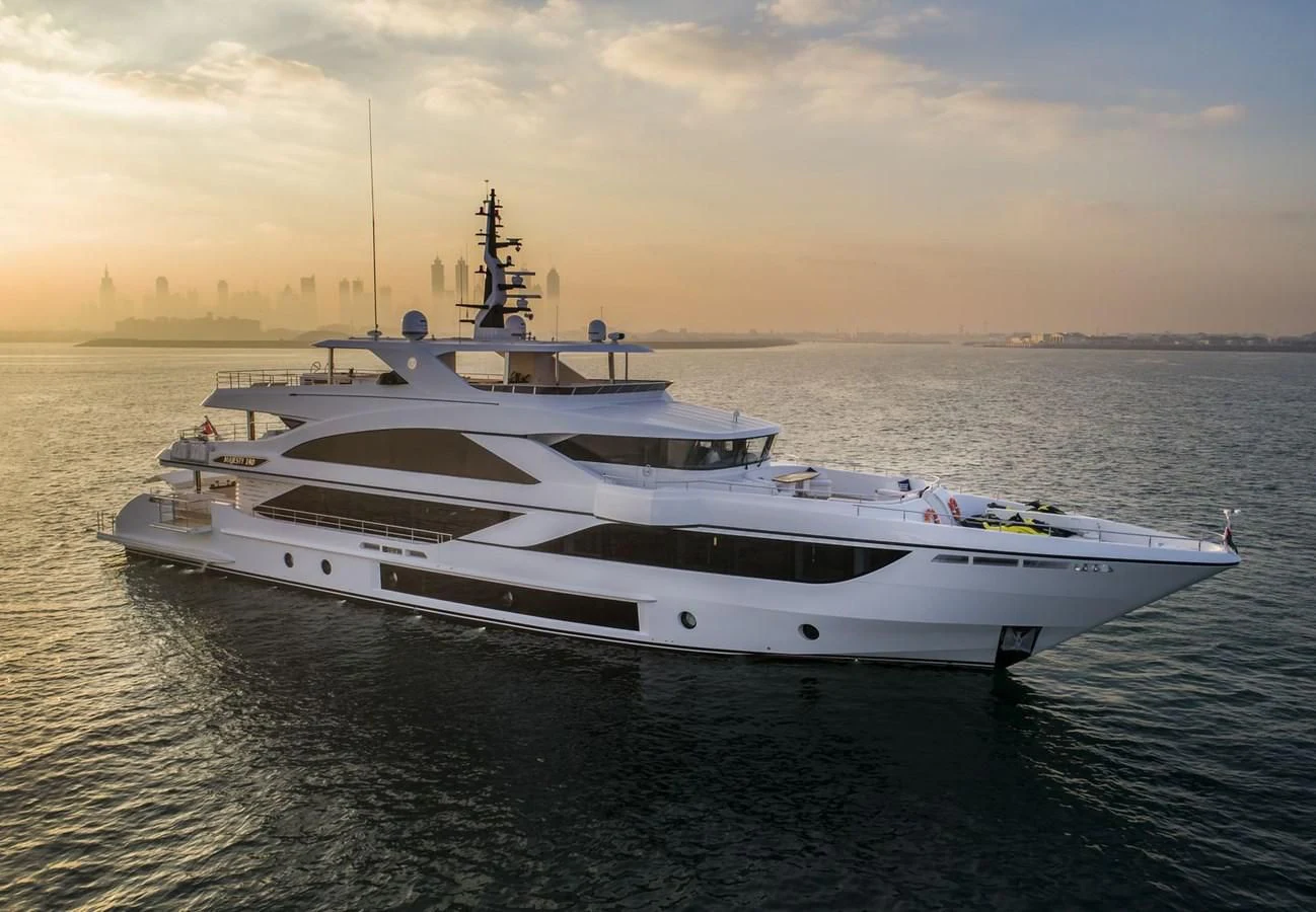 a white yacht in the water aboard MAJESTY 155 Yacht for Sale