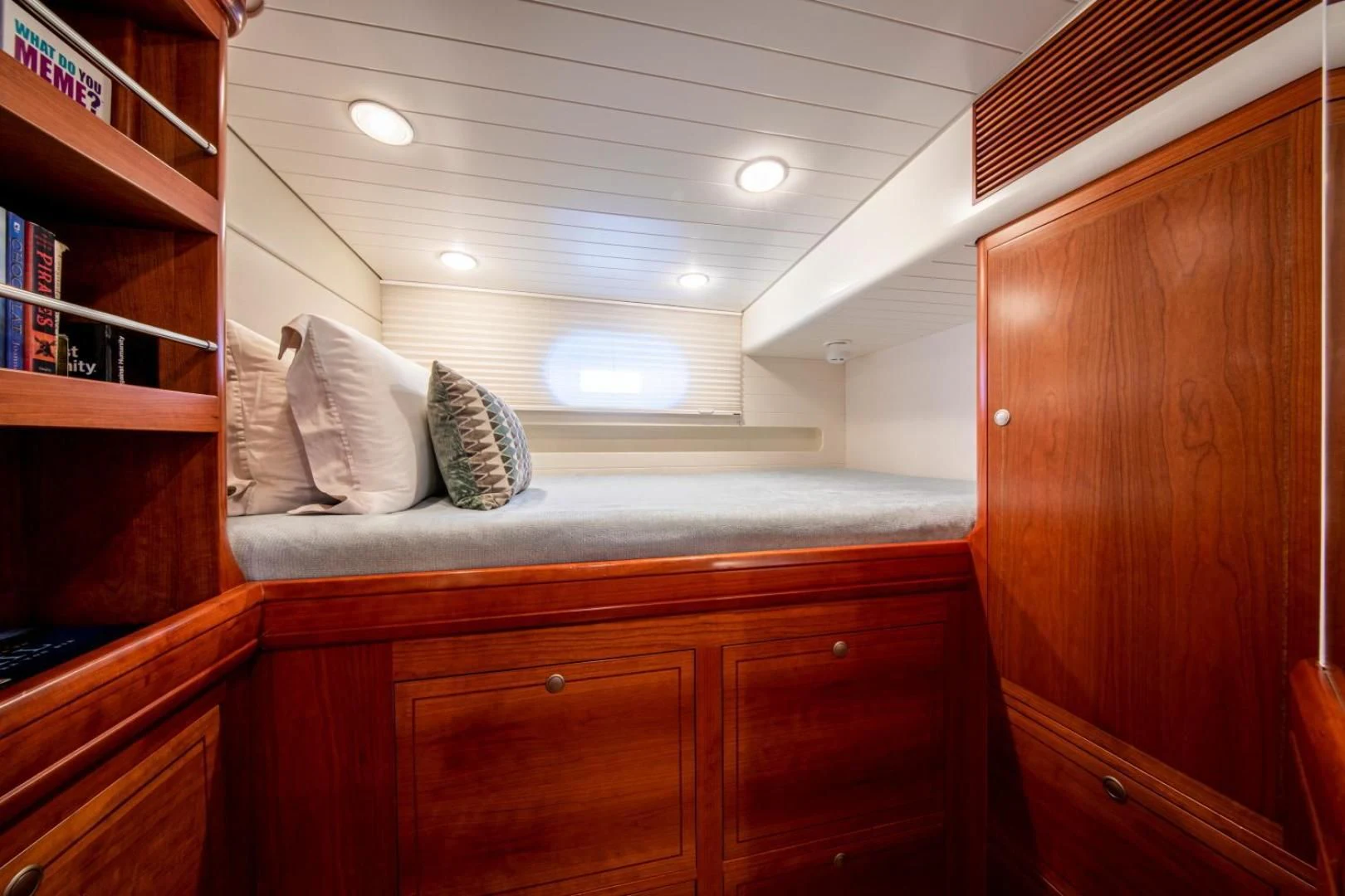 a bed in a room aboard WAVELENGTH Yacht for Sale