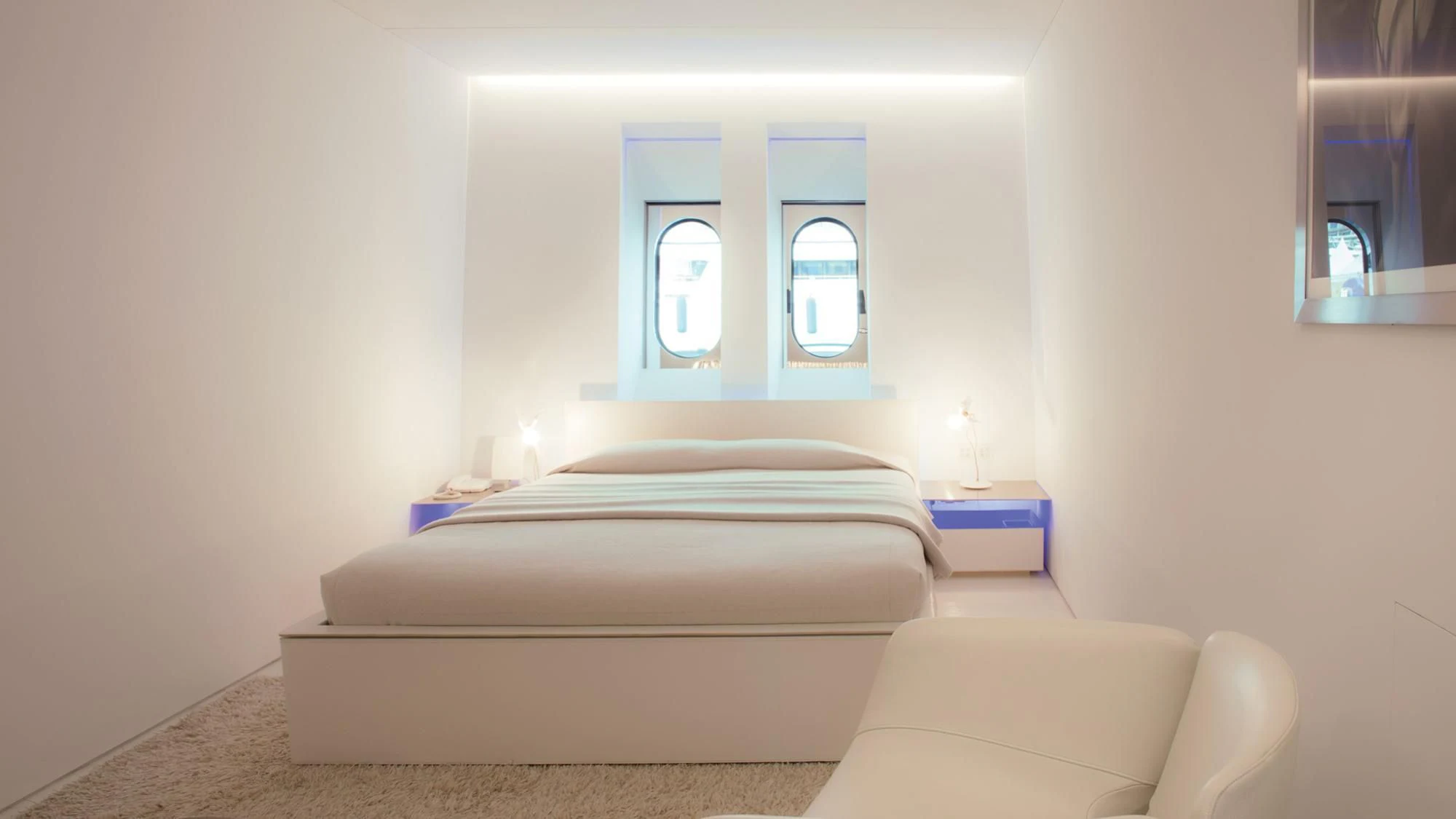 a bed in a room aboard FLYING DAGGER Yacht for Sale