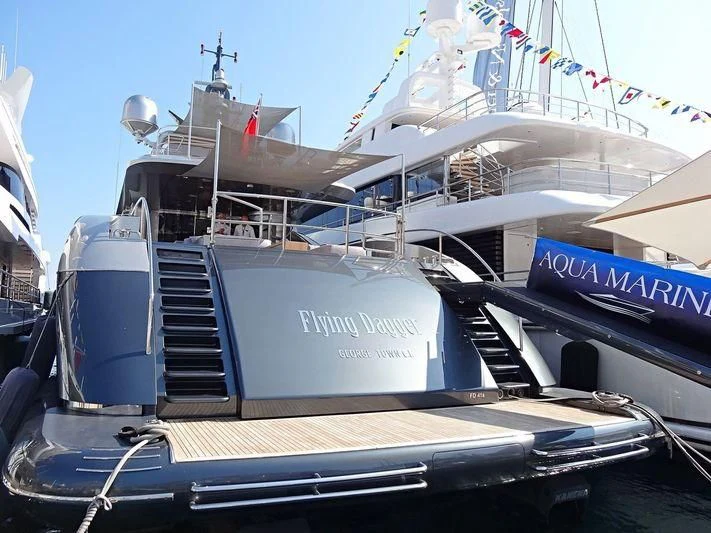 a boat on a deck aboard FLYING DAGGER Yacht for Sale