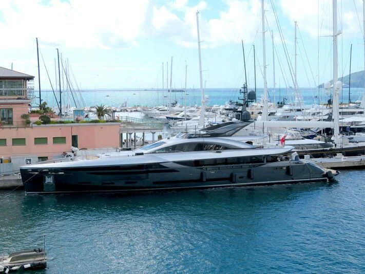 a boat docked at a pier aboard FLYING DAGGER Yacht for Sale