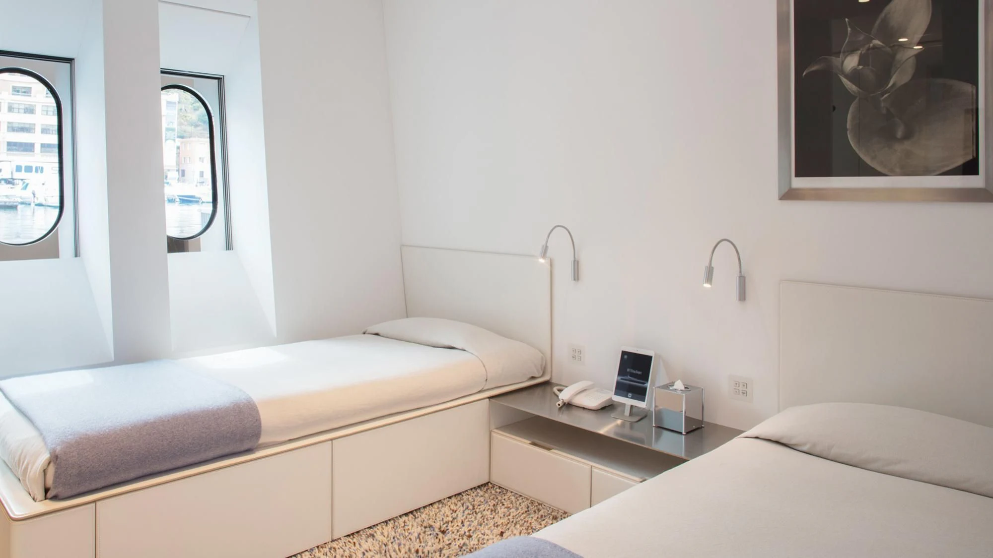 a room with two beds aboard FLYING DAGGER Yacht for Sale